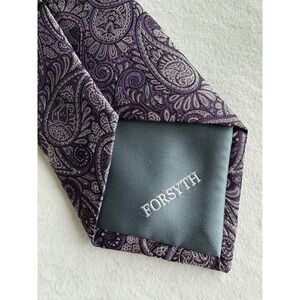 Forsyth	"Royal Purple Paisley Woven Jacquard XL 61" Long 100% Silk Tie Necktie